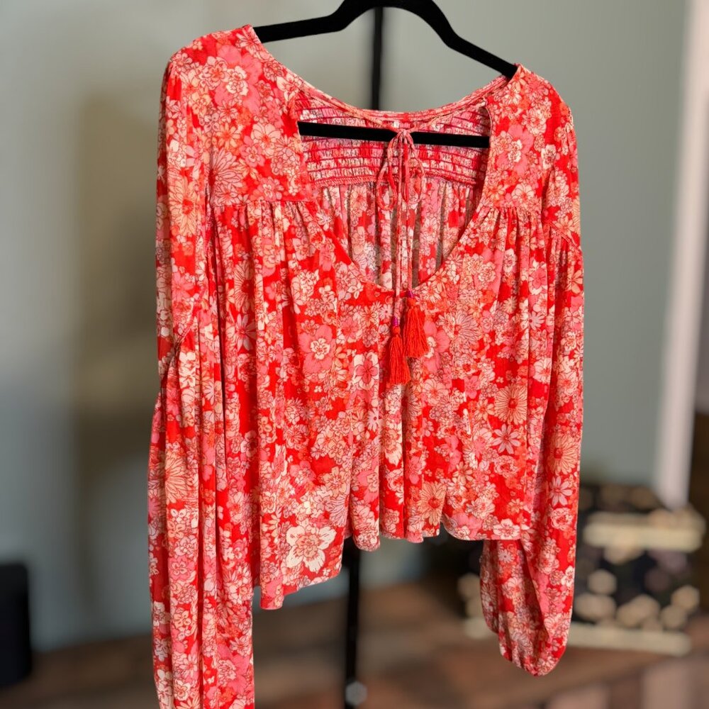 Free People Up for Anything Blouse in Cherry Combo Small - Picture 7 of 11